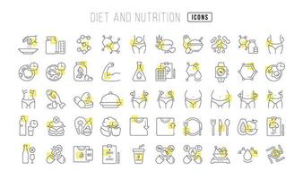 set di icone lineari di dieta e nutrizione vettore