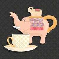 elefanti rosa vaso in ceramica tailandese e tazza con decorazione in filigrana illustrazione vettoriale