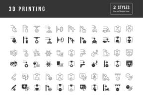 set di icone semplici di stampa 3d vettore