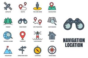 set di illustrazione vettoriale del logo dell'icona della posizione di navigazione. modello di simbolo del pacchetto di posizione. casa, puntino, segnale di direzione, bussola e altro per la raccolta di grafica e web design