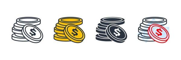 illustrazione vettoriale del logo dell'icona della moneta. modello di simbolo di monete impilate soldi per la raccolta di grafica e web design