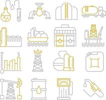 set di icone vettoriali relative all'industria petrolifera. contiene icone come raffineria di petrolio, centrale elettrica, barile di petrolio e altro ancora.