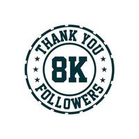 grazie celebrazione di follower 8k, biglietto di auguri per 8000 follower sociali. vettore