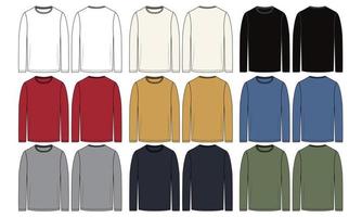 modello di illustrazione vettoriale di schizzo di t-shirt a maniche lunghe multicolore per uomo e ragazzo.