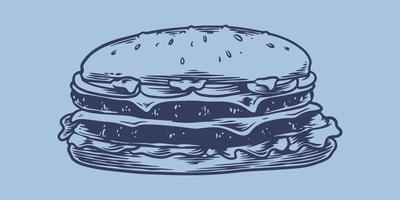 set di fast food di disegno a mano di grande hamburger. ristorante di cibo spazzatura vettore