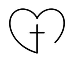 croce religiosa astratta e icona del cuore. logo dell'amore cristiano. illustrazione vettoriale monolinea. Comunità religiosa. elemento di design per poster, segno distintivo