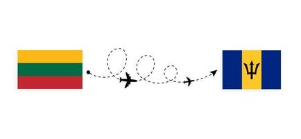 volo e viaggio dalla lituania alle barbados con il concetto di viaggio in aereo passeggeri vettore