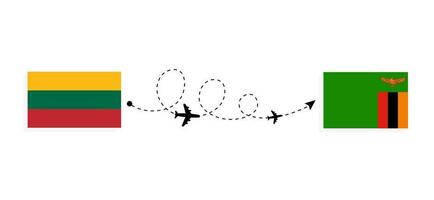 volo e viaggio dalla lituania allo zambia con il concetto di viaggio in aereo passeggeri vettore