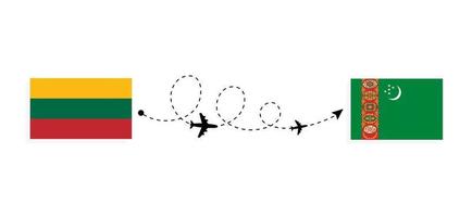 volo e viaggio dalla lituania al turkmenistan con il concetto di viaggio in aereo passeggeri vettore