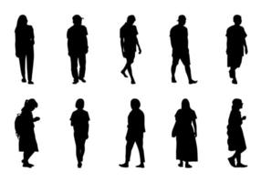set da passeggio silhouette persone, collezione vettoriale uomo e donna ombra