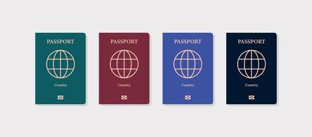 varietà di passaporti internazionali e passaporti diversi su sfondo bianco illustrazione vettoriale piatta.