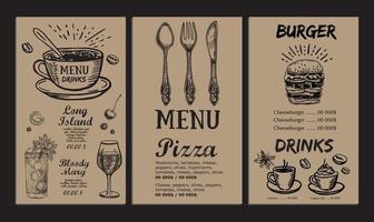 menu del ristorante del bar, design del modello. volantino alimentare. vettore