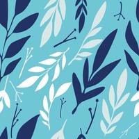 modello senza cuciture con erbe tropicali rami e foglie sfondo carino primavera vintage colorato modello blu tessile per le vacanze estive vettore
