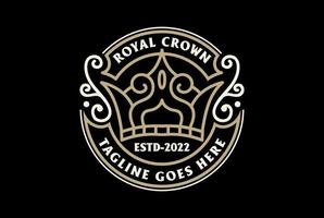 vettore di progettazione del logo dell'etichetta dell'emblema del distintivo della corona reale circolare dell'annata