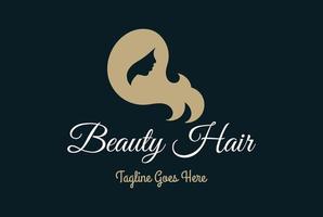 bellezza elegante donna ragazza signora femminile capelli lunghi per acconciatura salone logo design ispirazione vettore