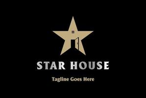 semplice stella d'oro con porta di casa per immobili o artisti talent show logo design vector