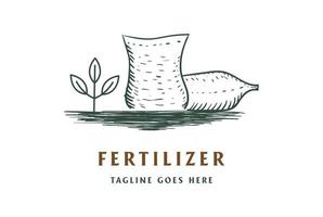 sacco di fertilizzante vintage retrò per il vettore di progettazione del logo della fattoria o del giardino