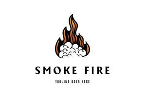 semplice nuvola di fumo moderno con vettore di progettazione di logo di fuoco di fiamma