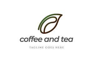 semplice foglia di tè minimalista con chicco di caffè per ristorante bar caffetteria o vettore di progettazione del logo dell'etichetta del prodotto