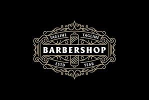 vettore di design del logo dell'ornamento del confine del negozio di barbiere retrò vintage