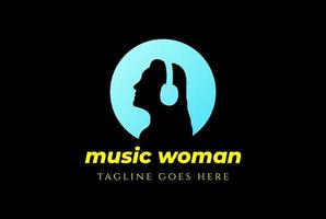 donna ragazza donna donna con auricolare per il design del logo dello studio di registrazione musicale vettore