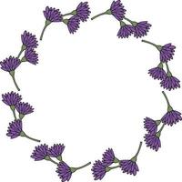 cornice rotonda con fiori viola estivi su sfondo bianco. immagine vettoriale. vettore