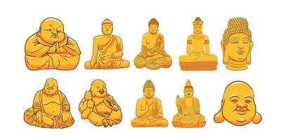 set di statue di buddha vettore
