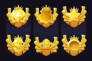 impostare premi d'oro con icone corona, dollaro, diamante, scudo per il gioco dell'interfaccia utente. modelli di icone di raccolta di illustrazioni vettoriali per il vincitore.