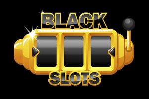 slot machine nera, modello di gioco d'azzardo per giochi dell'interfaccia utente. illustrazione vettoriale jackpot vuoto 777 spin machine, lettere nere per la progettazione grafica.