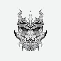 shinigami maschera illustrazione tatuaggi in bianco e nero tradizionale giapponese oni maschera tatuaggio tshirt stile di vita vettore