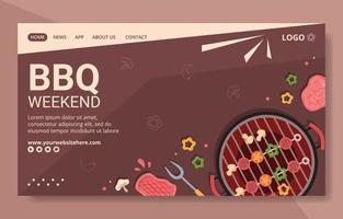 barbecue o barbecue social media landing page modello piatto cartone animato sfondo illustrazione vettoriale