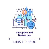 icona del concetto di interruzione e distruzione. segnale di disturbo. illustrazione della linea sottile dell'idea astratta della tattica di guerra dell'informazione. disegno di contorno isolato. tratto modificabile. vettore