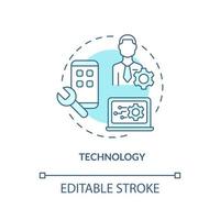 icona del concetto di tecnologia turchese. illustrazione della linea sottile dell'idea astratta del problema di affari. disegno di contorno isolato. trasformazione digitale. tratto modificabile. vettore
