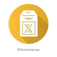 icona del glifo con ombra lunga design piatto giallo dna microarray. chip di DNA. raccolta di macchie cromosomiche microscopiche. biochip. ricerca genetica. bioingegneria. illustrazione della siluetta di vettore