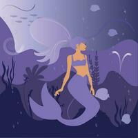 sirena con sfondo di illustrazione vettoriale paesaggio marino