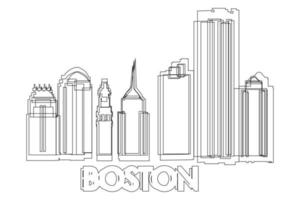 disegno a tratteggio dello skyline di Boston City, Stati Uniti. bellissimo punto di riferimento. stampa del poster delle vacanze di viaggio del turismo del paesaggio mondiale. illustrazione vettoriale di disegno a linea singola con tratto elegante modificabile