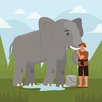mahout che fa il bagno all'elefante vettore