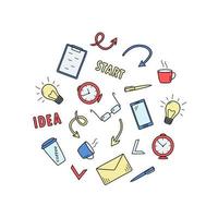 doodle set business concept, illustrazione vettoriale di icone business idea, lavoro d'ufficio