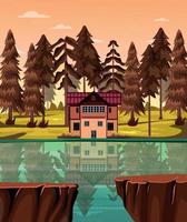 sfondo del gioco cartone animato vettore, casa lato lago vettore