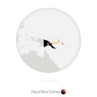 mappa della papua nuova guinea e bandiera nazionale in un cerchio. vettore
