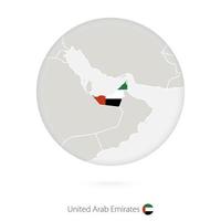 mappa degli emirati arabi uniti e bandiera nazionale in un cerchio. vettore