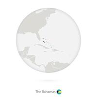 mappa delle Bahamas e bandiera nazionale in un cerchio. vettore