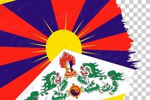 grunge astratto orizzontale spazzolato bandiera del tibet sulla griglia trasparente. vettore