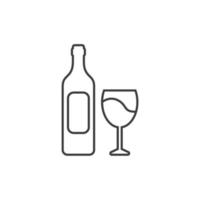 il segno di vettore della bottiglia di vino con il simbolo del bicchiere di vino è isolato su uno sfondo bianco. bottiglia di vino con il colore dell'icona del bicchiere di vino modificabile.