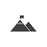 il segno vettoriale della montagna con il simbolo della bandiera è isolato su uno sfondo bianco. montagna con icona bandiera colore modificabile.