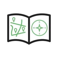 icona verde e nera della linea del libro delle indicazioni stradali vettore