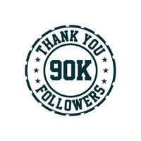 grazie celebrazione di 90.000 follower, biglietto di auguri per 90000 follower sui social. vettore