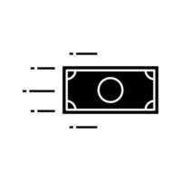 icona del glifo della banconota del dollaro volante. pagamenti veloci. transazione di denaro veloce. simbolo della sagoma. spazio negativo. illustrazione vettoriale isolato