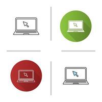icona del computer portatile. computer. Navigare su internet. design piatto, stili lineari e di colore. illustrazioni vettoriali isolate