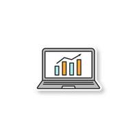 patch di statistiche. display per laptop con grafico di crescita del mercato. analisi. diagramma statistico. adesivo a colori. illustrazione vettoriale isolato